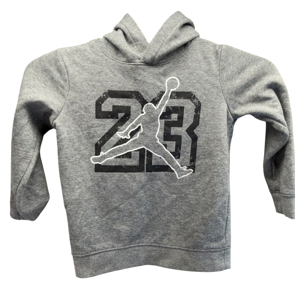 Jordan Hoodie Kids Size L (6-7 YRS) Gray Black 23 Pullover Sweatshirt‎